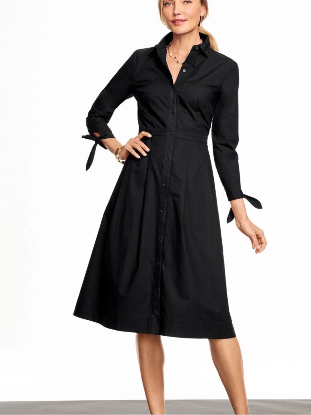 Perfect Talbots Black Button-Front Midi Shirt Dress NWT size 10